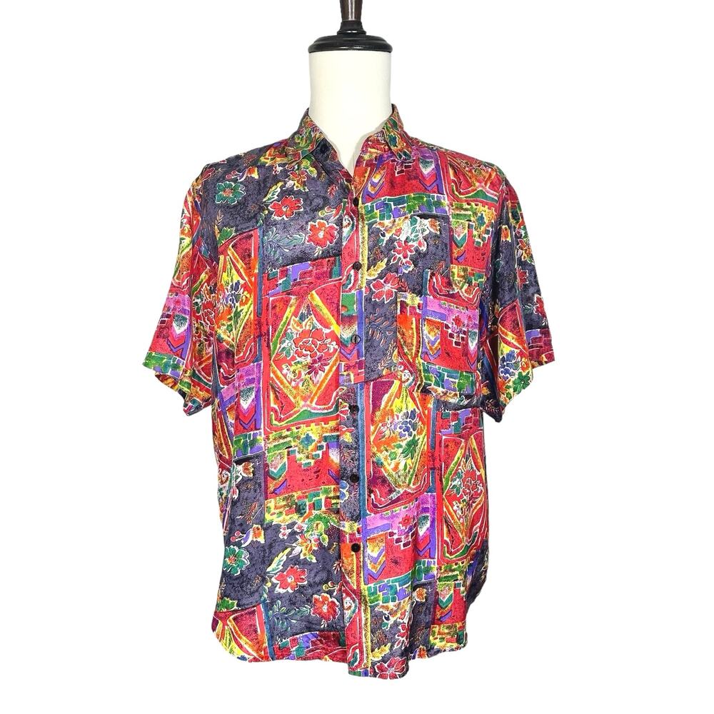 On The Brink | Men | 100% Silk Vintage 90s Floral Button Up Shirt | Medium